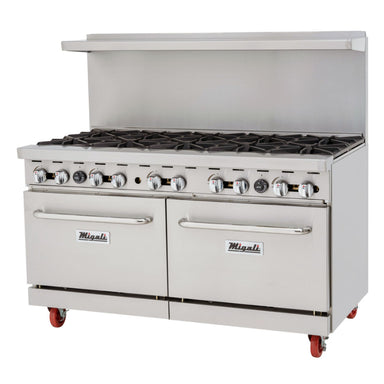 Migali 10 Burner, Liquid Propane Gas Range & Oven Stainless Steel