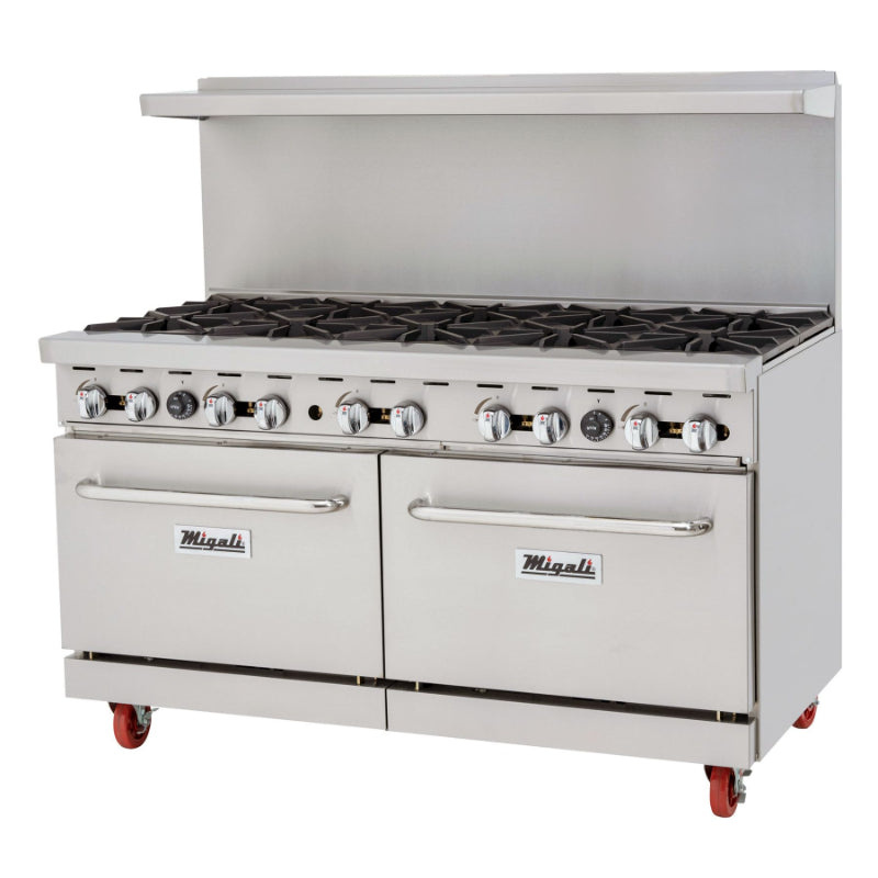 Migali 10 Burner, Liquid Propane Gas Range & Oven Stainless Steel