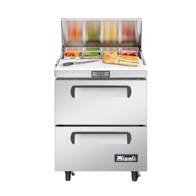 Migali 27″ – 8 Pans, Sandwich Prep Table with Drawers Rear Mount Stainless Steel 115V
