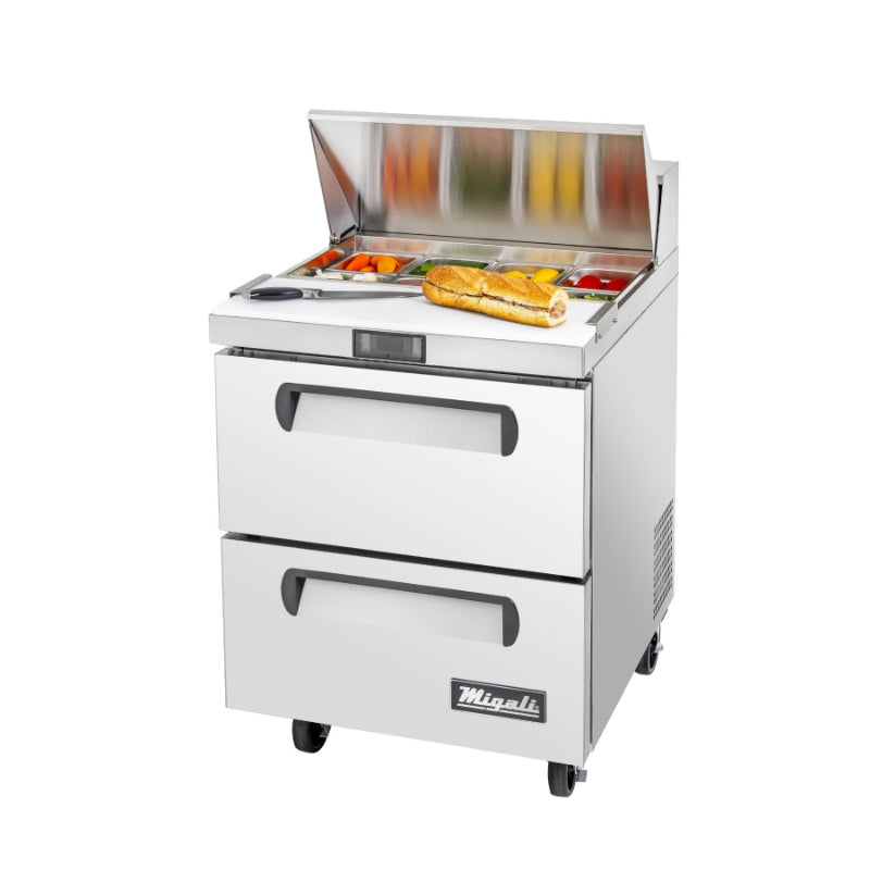 Migali 27″ – 8 Pans, Sandwich Prep Table with Drawers Rear Mount Stainless Steel 115V
