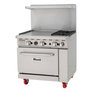 Migali 2 Burner Range, 24” Griddle Left Side, (1) Oven, Natural Gas Stainless Steel