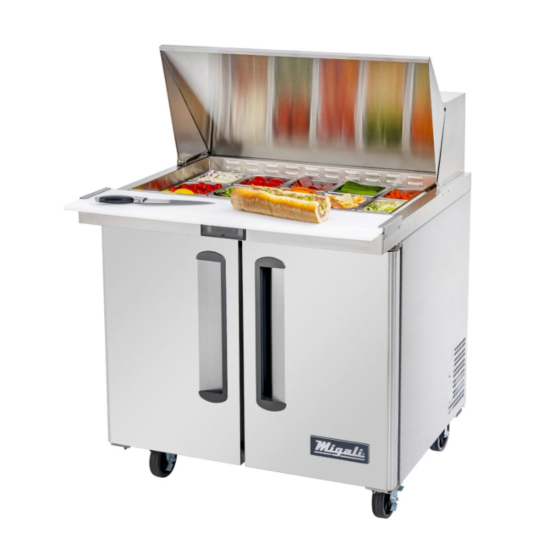 Migali 36" - 15 Pans, Sandwich Prep Table Rear Mount Stainless Steel 115V