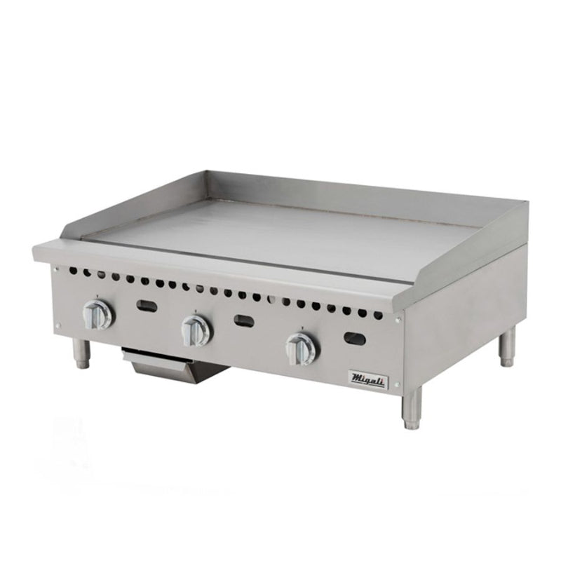 Migali 36″ Wide Thermostatic Griddle - 75,000 BTU Stainless Steel