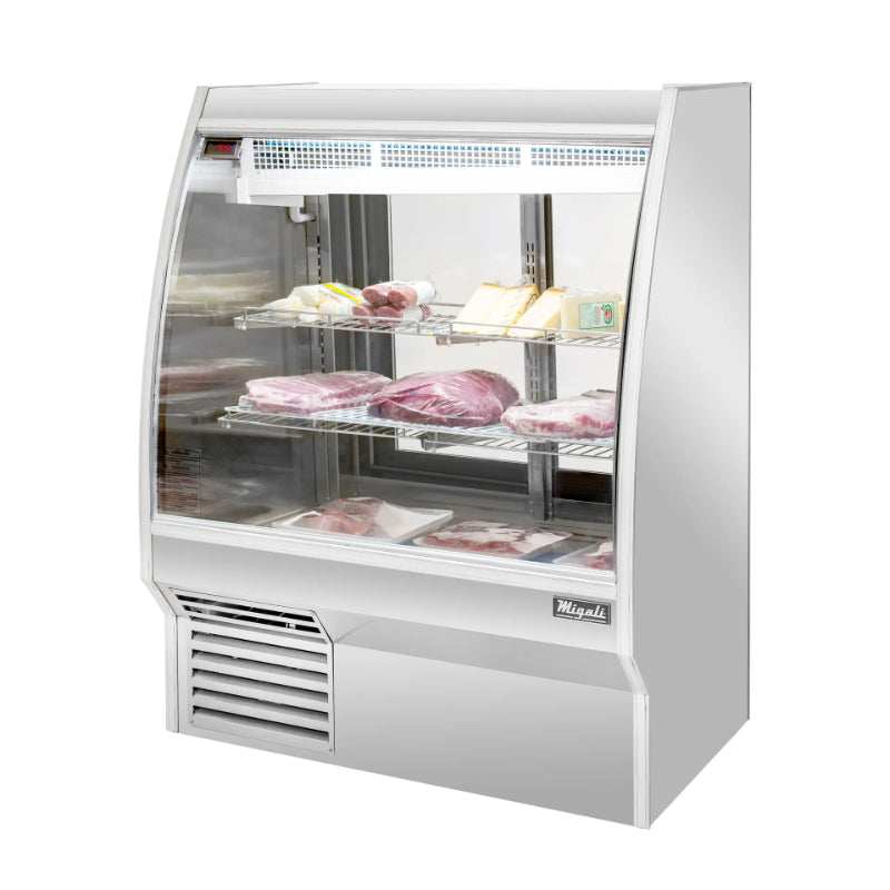 Migali 3 Foot Refrigerated Curved Glass Deli Display Case Side Mount Stainless Steel