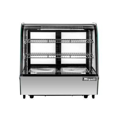 Migali 4.2 cu/ft Curved Glass Countertop Refrigerated Display Case Bottom Mount Stainless Steel