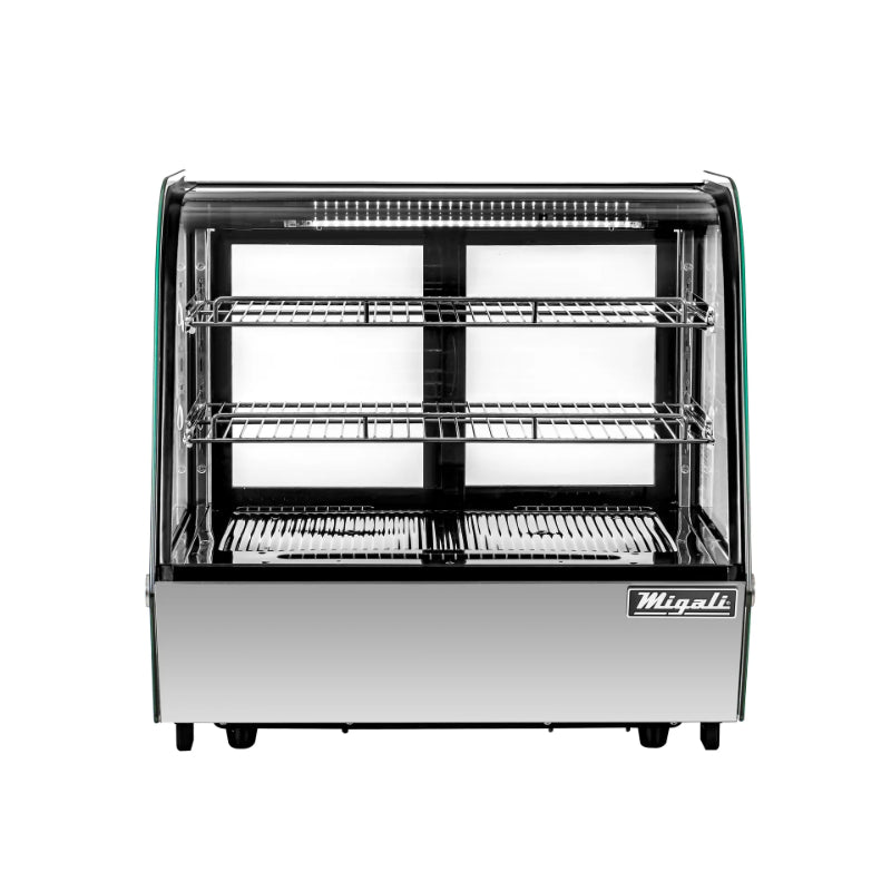 Migali 4.2 cu/ft Curved Glass Countertop Refrigerated Display Case Bottom Mount Stainless Steel