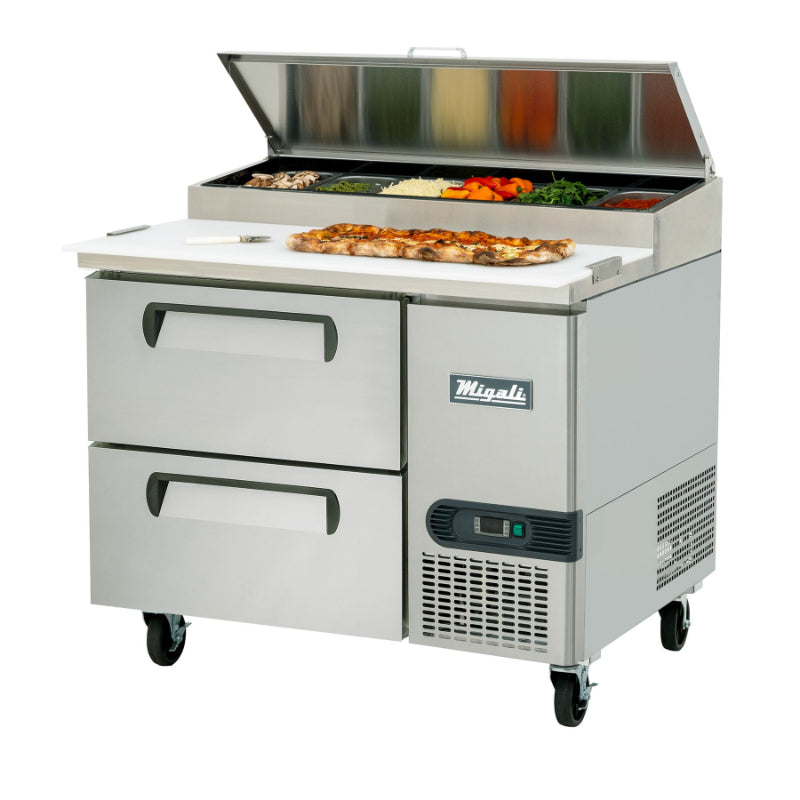 Migali 44″ Pizza Prep Table with Drawers Side Mount Stainless Steel 115V