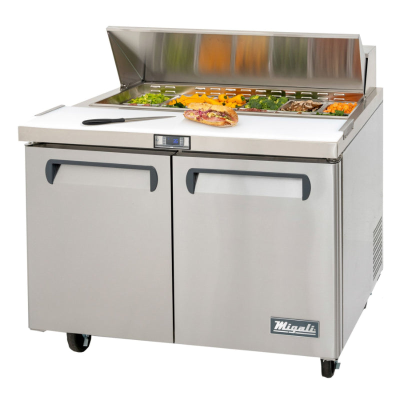 Migali 48″ – 12 Pans, Sandwich Prep Table Rear Mount Stainless Steel 115V