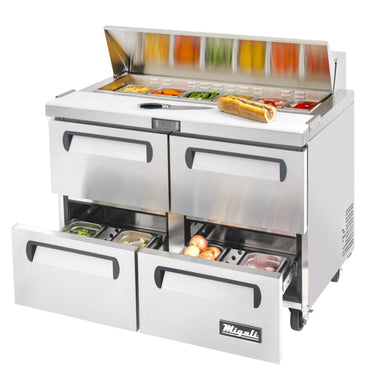 Migali 48″ – 12 Pans, Sandwich Prep Table with Drawers Rear Mount Stainless Steel 115V