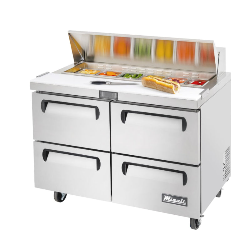 Migali 48″ – 12 Pans, Sandwich Prep Table with Drawers Rear Mount Stainless Steel 115V