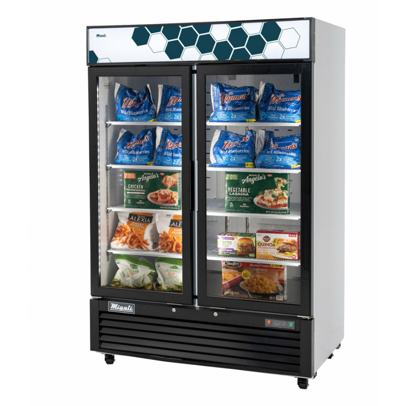Migali 49 cu/ft Glass Door Merchandiser Freezer Bottom Mount Powder Coated Steel 115V