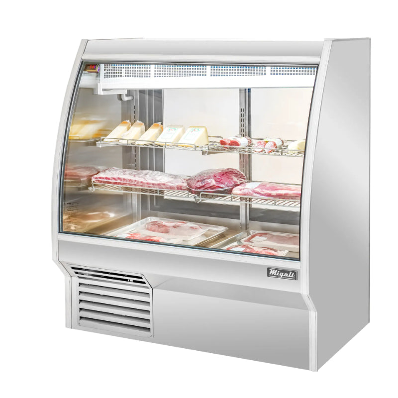 Migali 4 Foot Refrigerated Curved Glass Deli Display Case Side Mount Stainless Steel