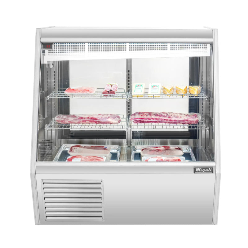 Migali 4 Foot Refrigerated Straight Glass Deli Display Case Side Mount Stainless Steel