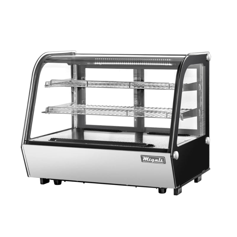 Migali 5.6 cu/ft Curved Glass Countertop Refrigerated Display Case Bottom Mount Stainless Steel
