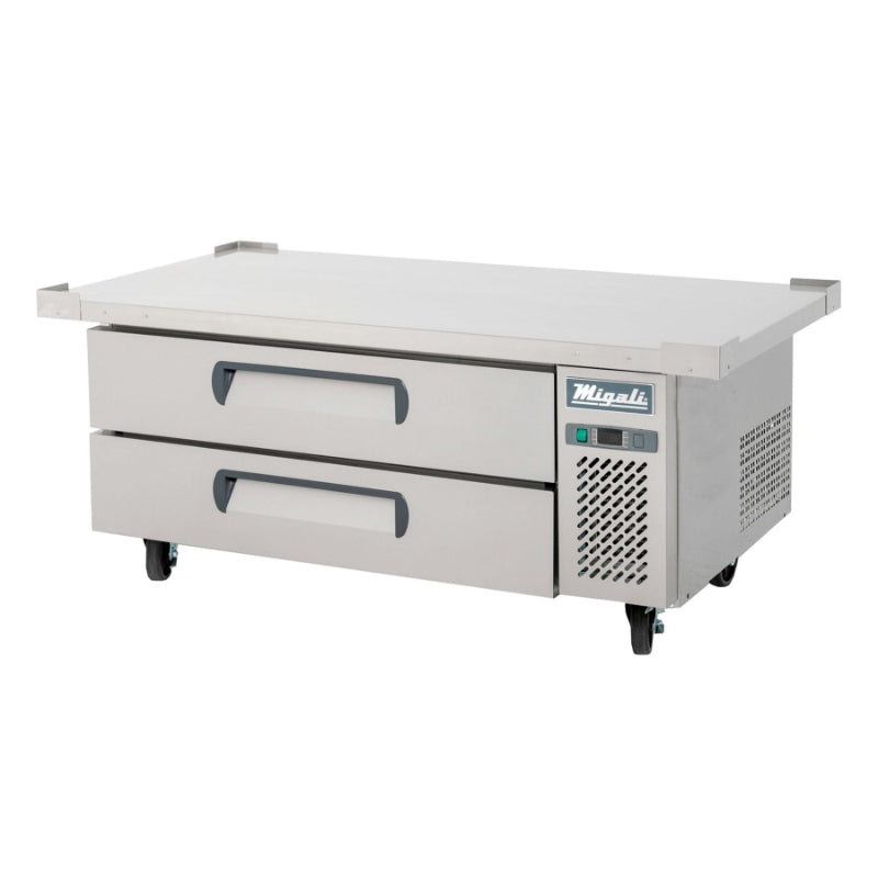 Migali 52″ Wide Refrigerated Chef Base with 60″ extended top Side Mount Stainless Steel 115V