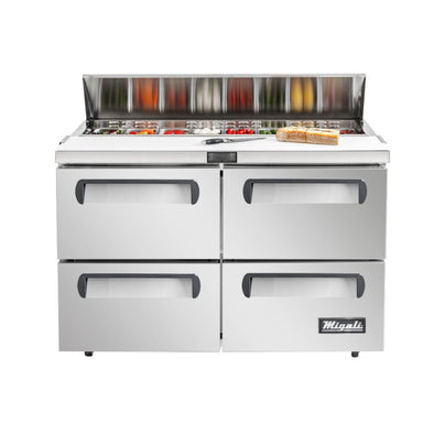 Migali 60″ – 16 Pans, Sandwich Prep Table with Drawers Rear Mount Stainless Steel 115V