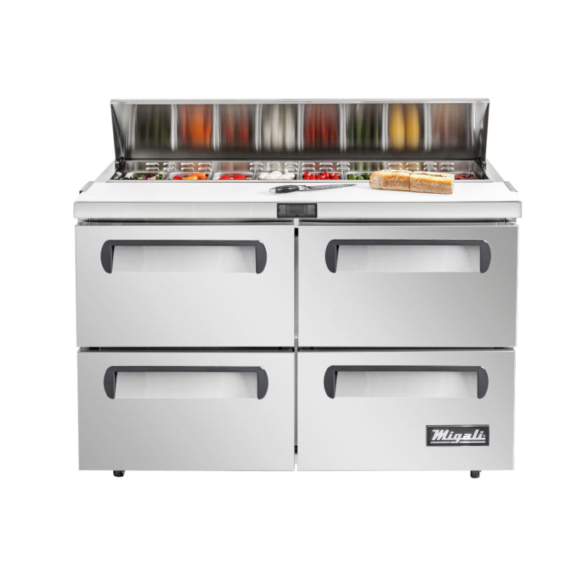 Migali 60″ – 16 Pans, Sandwich Prep Table with Drawers Rear Mount Stainless Steel 115V