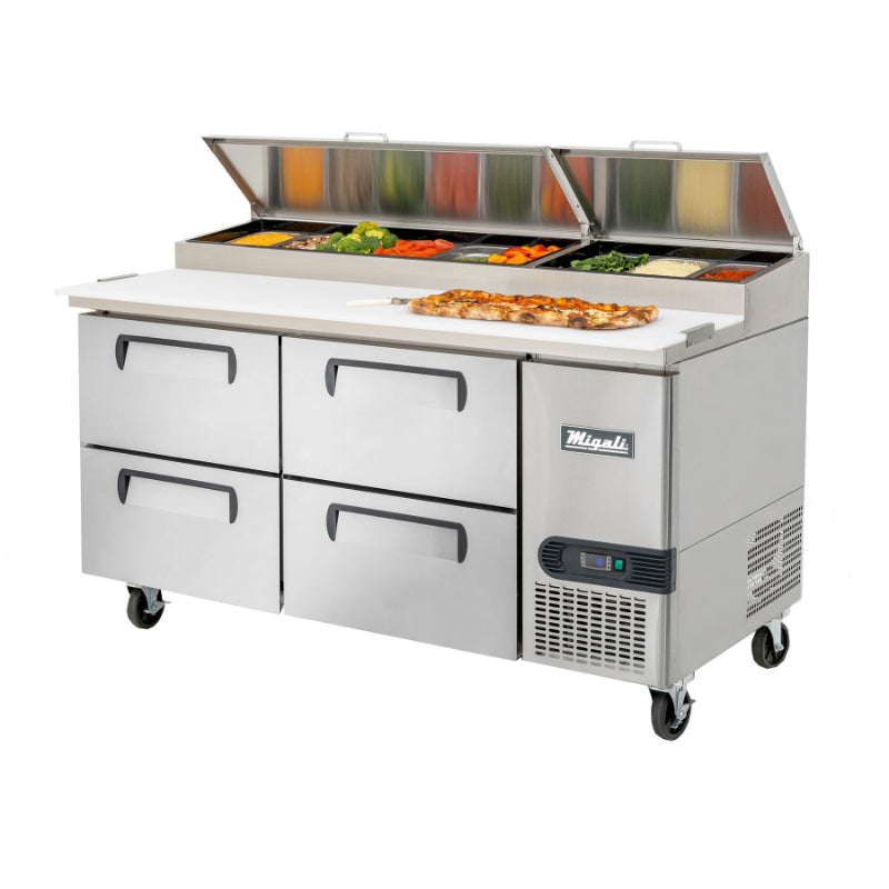 Migali 67″ Pizza Prep Table with Drawers Side Mount Stainless Steel 115V
