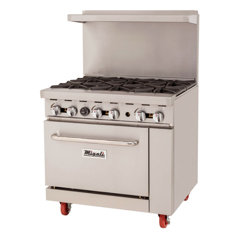 Migali 6 Burner Range, (1) Oven, Liquid Propane Stainless Steel