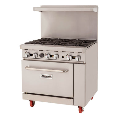 Migali 6 Burner Range, (1) Oven, Natural Gas Stainless Steel