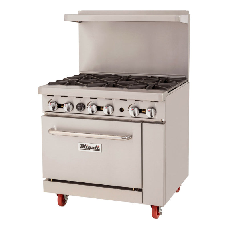 Migali 6 Burner Range, (1) Oven, Natural Gas Stainless Steel
