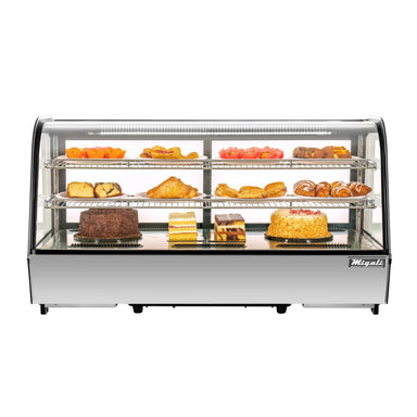 Migali 7.1 cu/ft Curved Glass Countertop Refrigerated Display Case Bottom Mount Stainless Steel