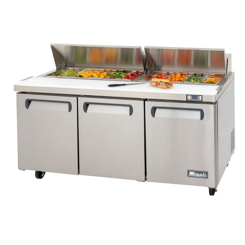 Migali 72″ – 18 Pans, Sandwich Prep Table Rear Mount Stainless Steel 115V