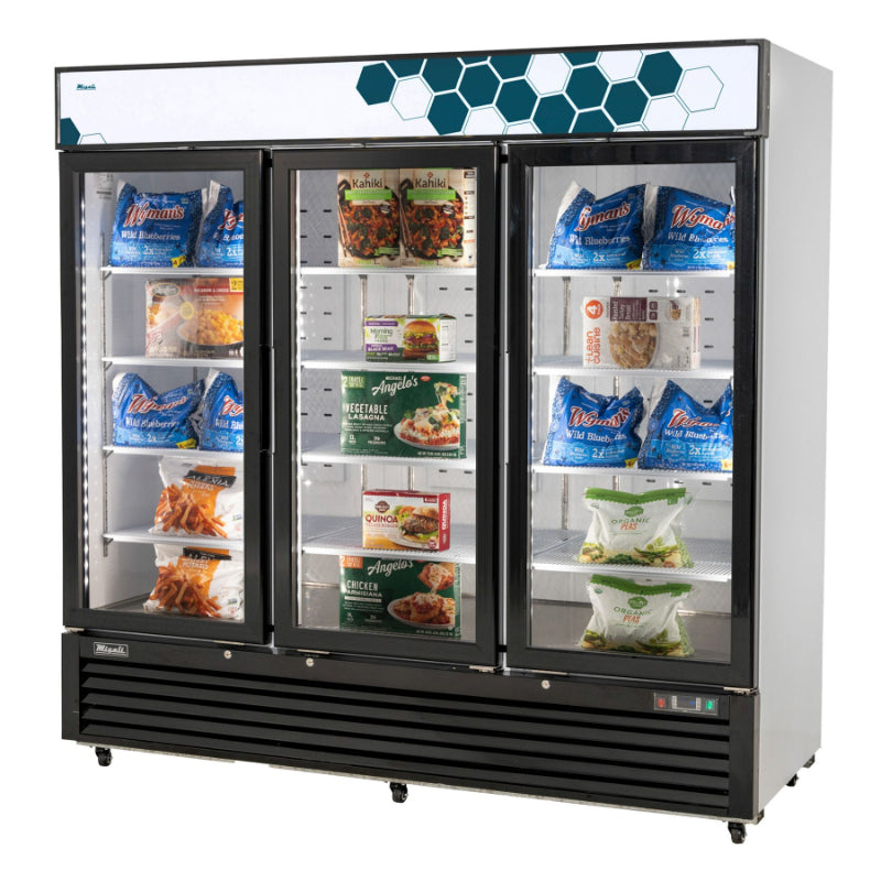 Migali 72 cu/ft Glass Door Merchandiser Freezer Bottom Mount Powder Coated Steel 230V