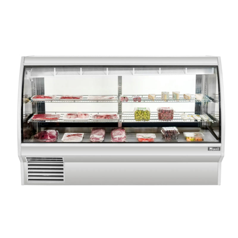 Migali 7 Foot Refrigerated Curved Glass Deli Display Case Side Mount Stainless Steel