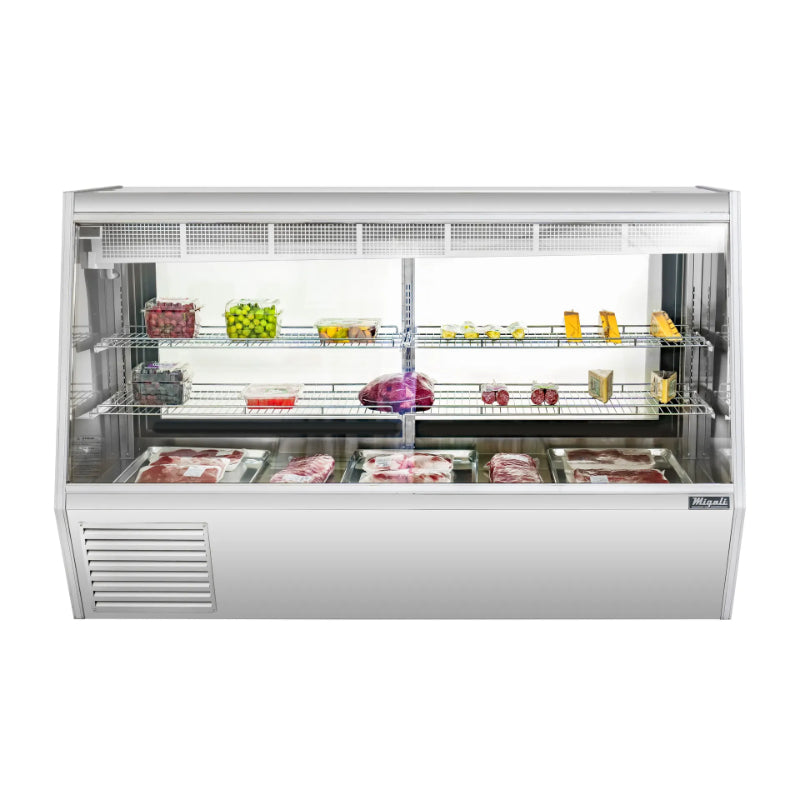 Migali 7 Foot Refrigerated Straight Glass Deli Display Case Side Mount Stainless Steel