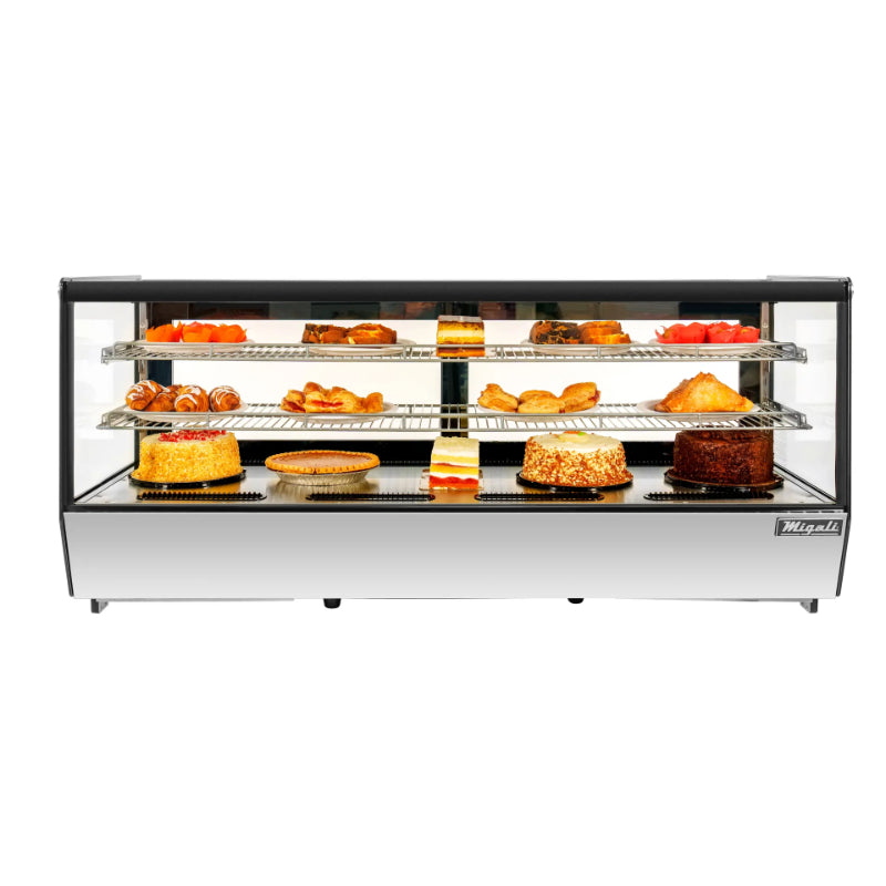Migali 8.8 cu/ft Straight Glass Countertop Refrigerated Display Case Bottom Mount Stainless Steel